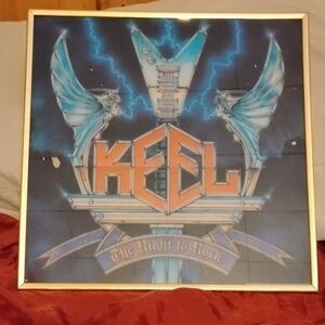 Vintage Keel Canada Heavy Metal 'The Right to Rock' Carnival Glass Blue Gold
